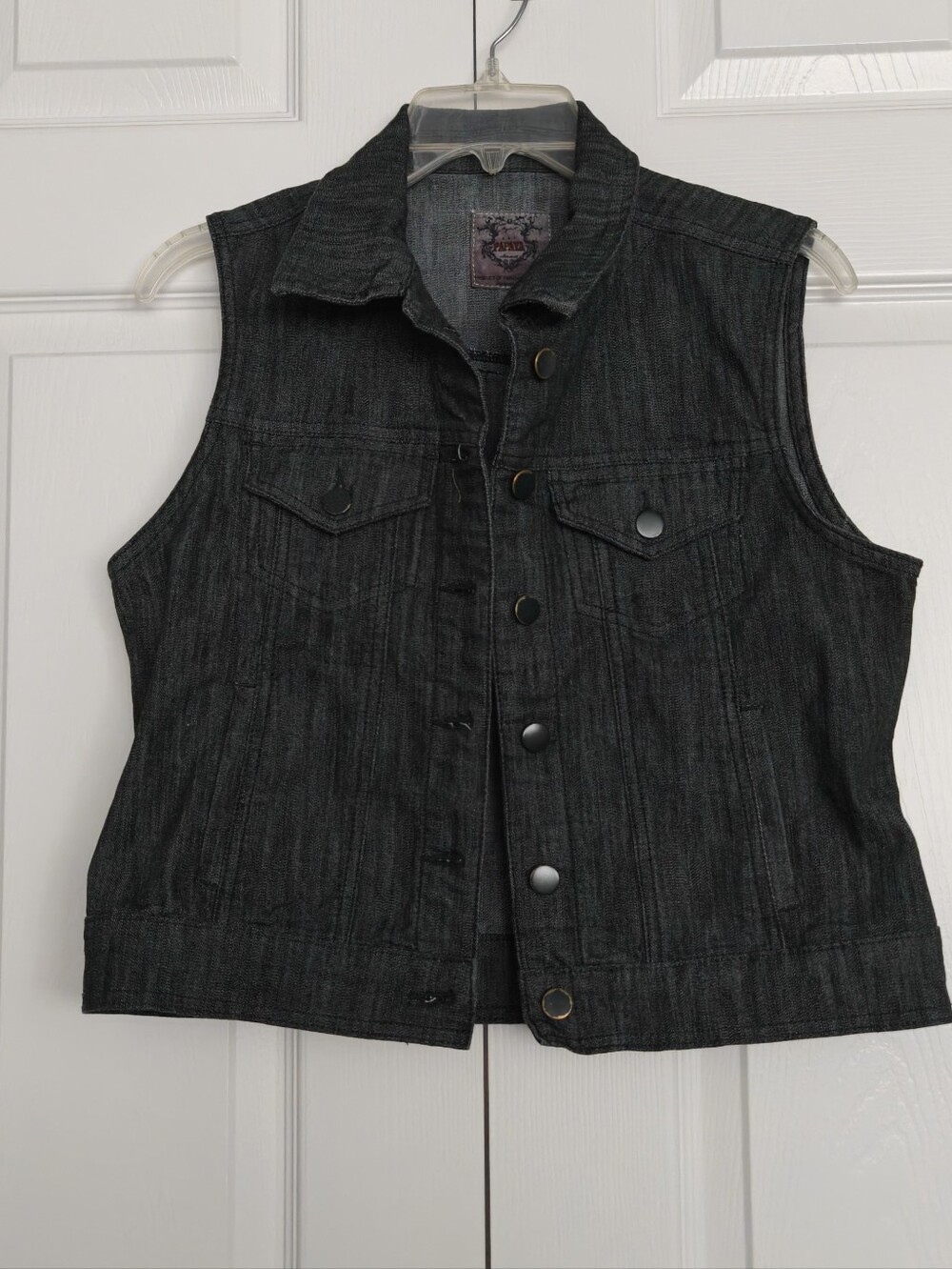 Papaya Dark Wash Denim Vest- Classic Button Front, Size L